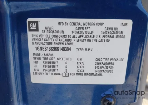 2006 Chevrolet Trailblazer Ext Ls from USA, damaged, VIN 1GNES16S966148384